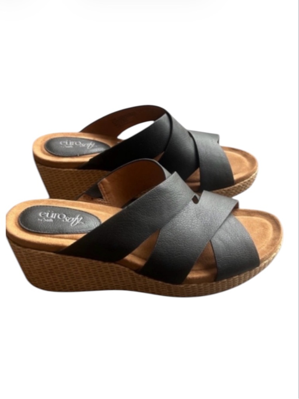 Eurosoft Kailani Black Crisscross Wedge Sandals Comfort Open Toe Size 10
